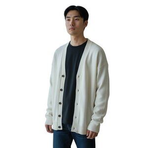 Forever 21 Mens Button Down Cardigan Cream Size XL